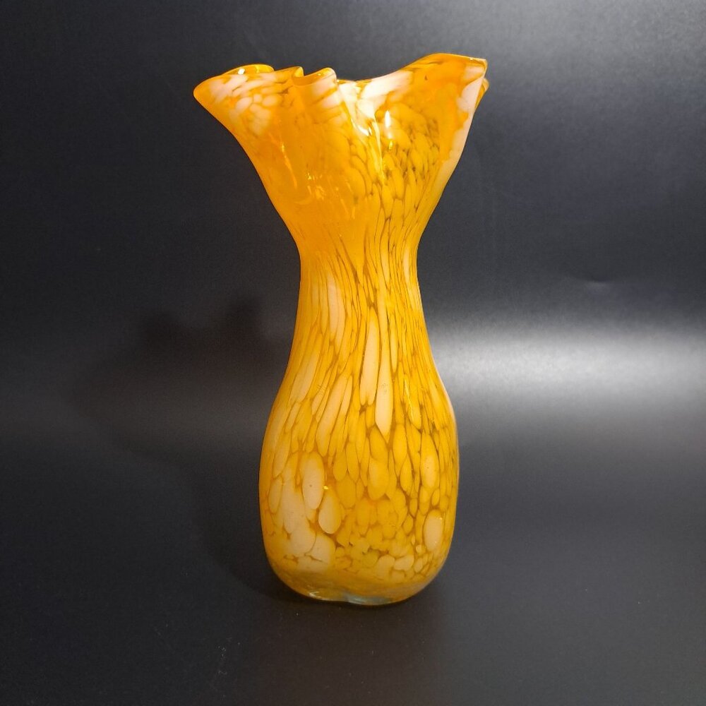Handcrafted Yellow & White Art Glass Vase